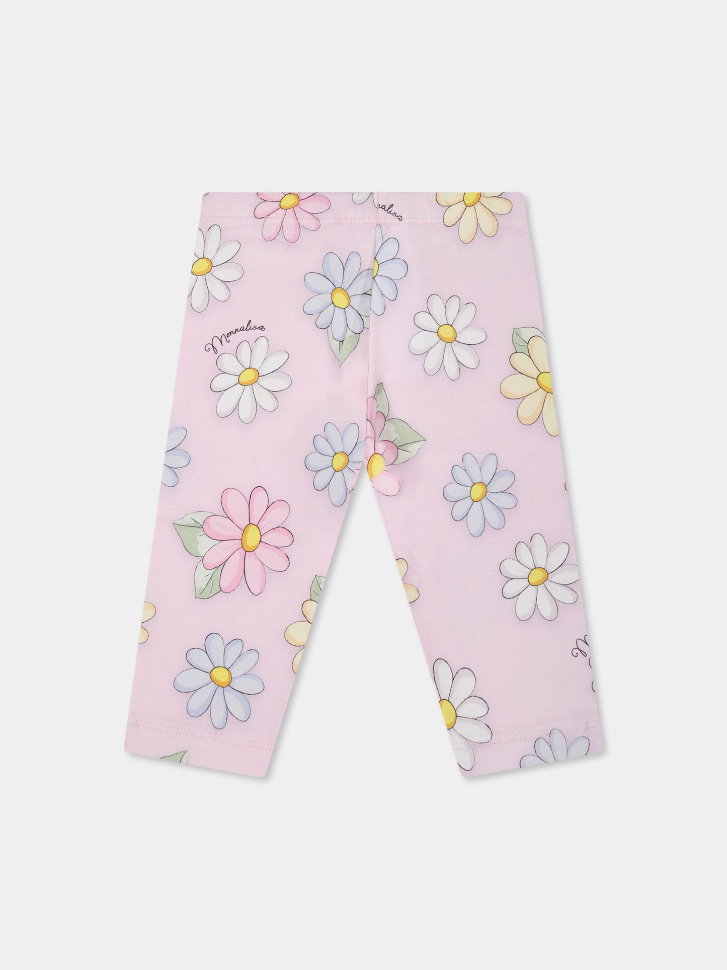Leggings rosa per  neonata con margherite all over,Monnalisa,31E408 5662 0090