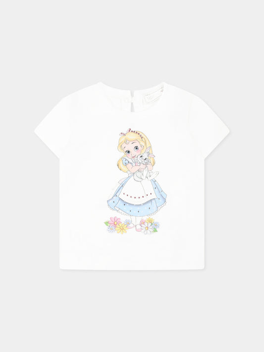 T-shirt bianca per neonata con Alice nel Pase delle Meraviglie,Monnalisa,39E614 5002 0099
