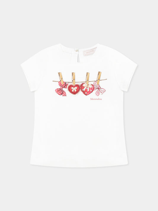 T-shirt blanc pour bébé fille avec coeurs
