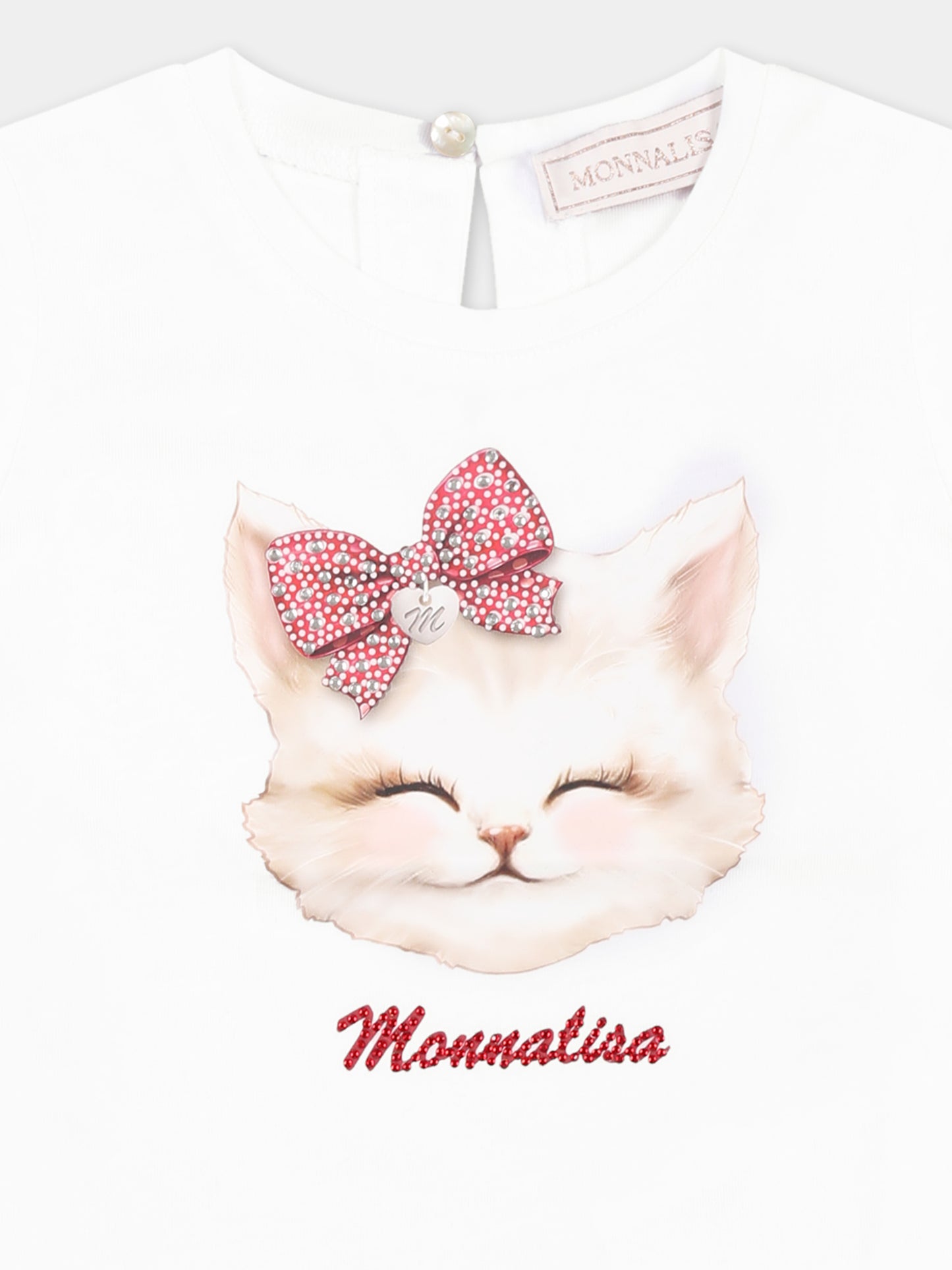 T-shirt en coton blanc pour bébé fille avec chat