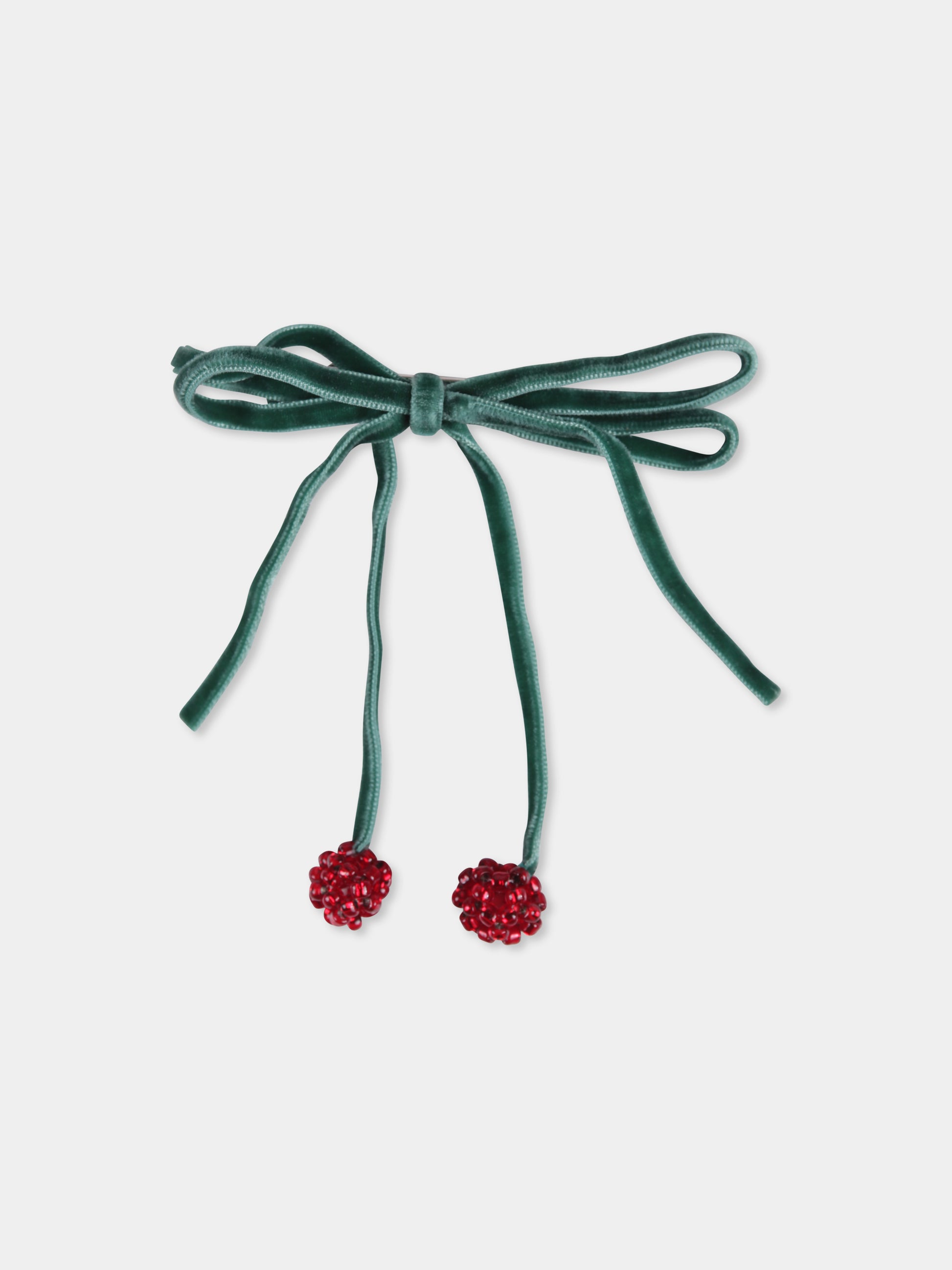 Set fermagli verde per bambina con ciliegie,Konges Sløjd,KS101850 SMOKE PINE