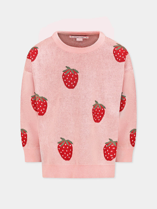 Pull rose pour fille avec fraises
