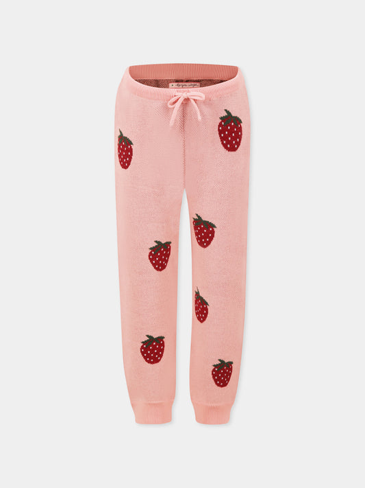 Pantalon rose pour fille avec fraises