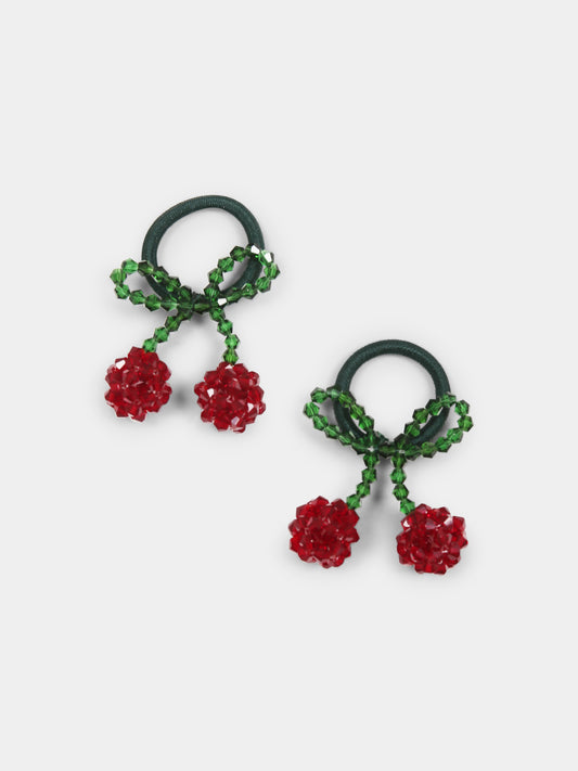 Set elastici verdi per bambina con ciliegie,Konges Sløjd,KS102745 RED/GLITTER