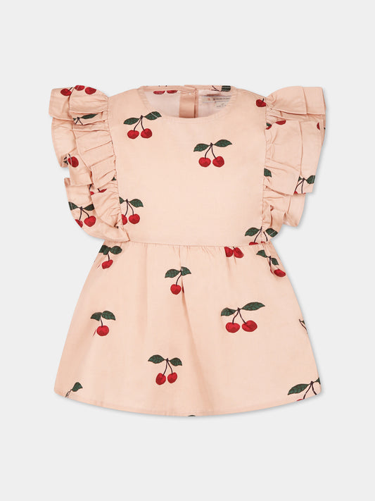 Top rose pour fille avec cerises