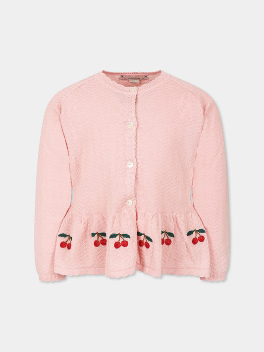 Cardigan rose pour fille avec cerises