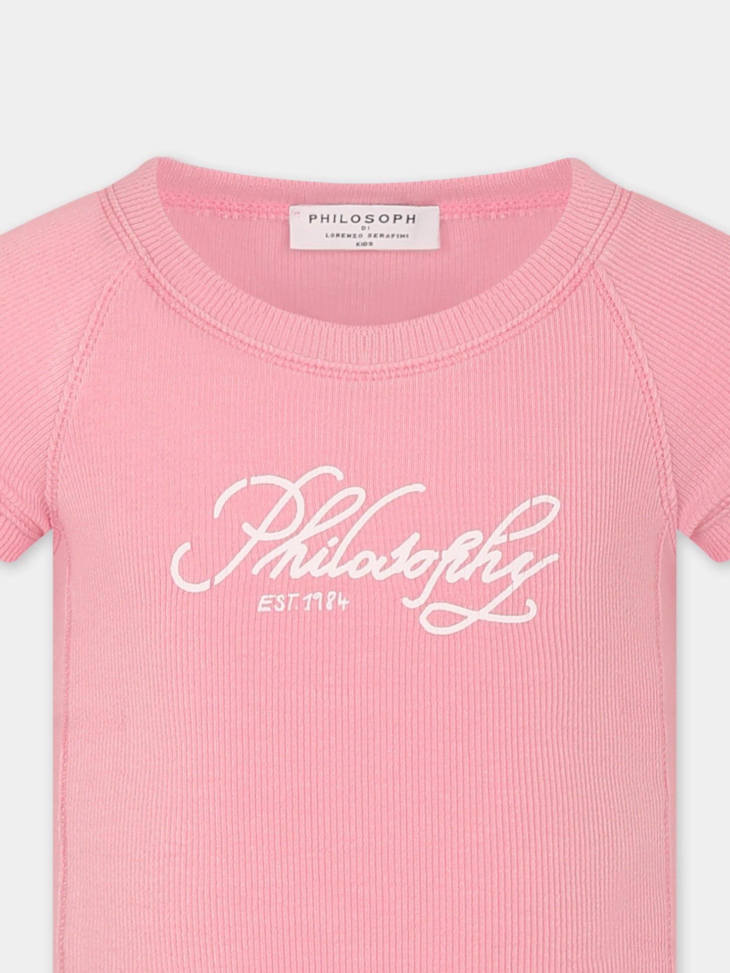 T-shirt rosa per bambina con logo,Philosophy,I1E617 5212 P090