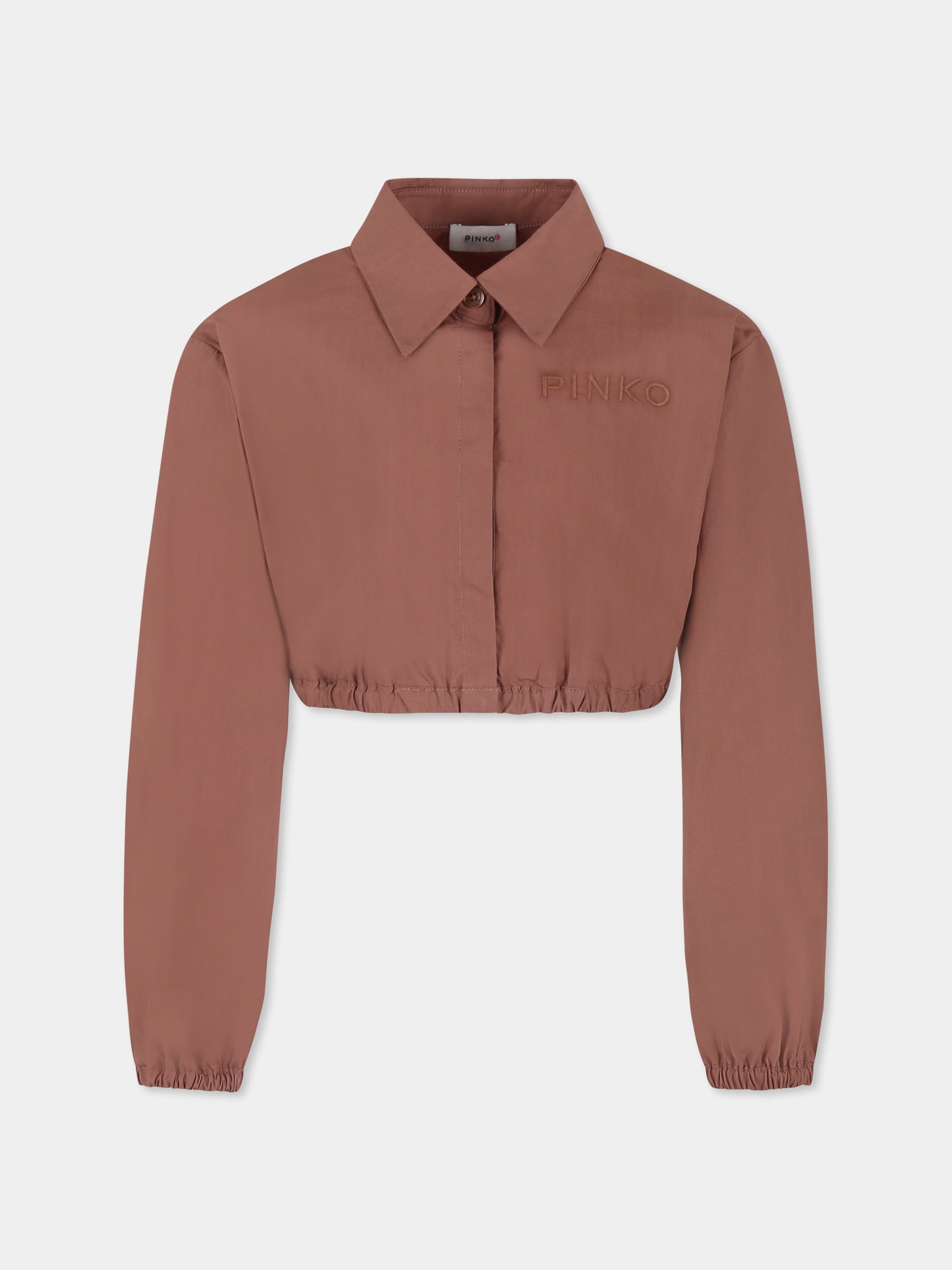 Camicia crop marrone per bambina con logo,Pinko,KFCA004 0 CA101 6018