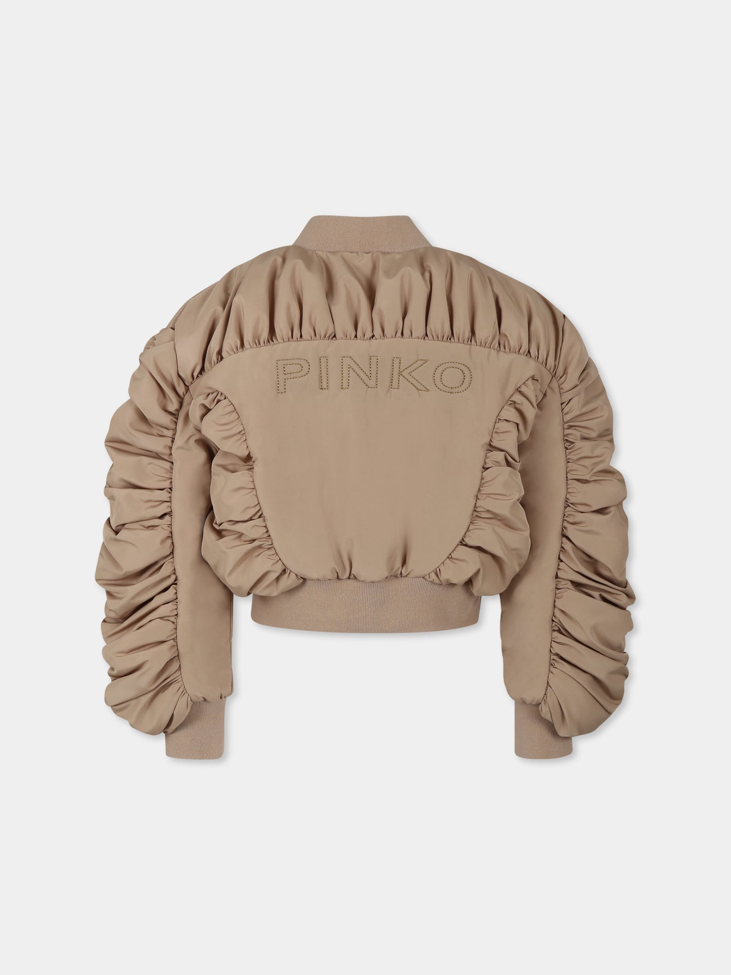 Bomber crop beige per bambina con logo,Pinko,KFGB004 0 NY167 0062
