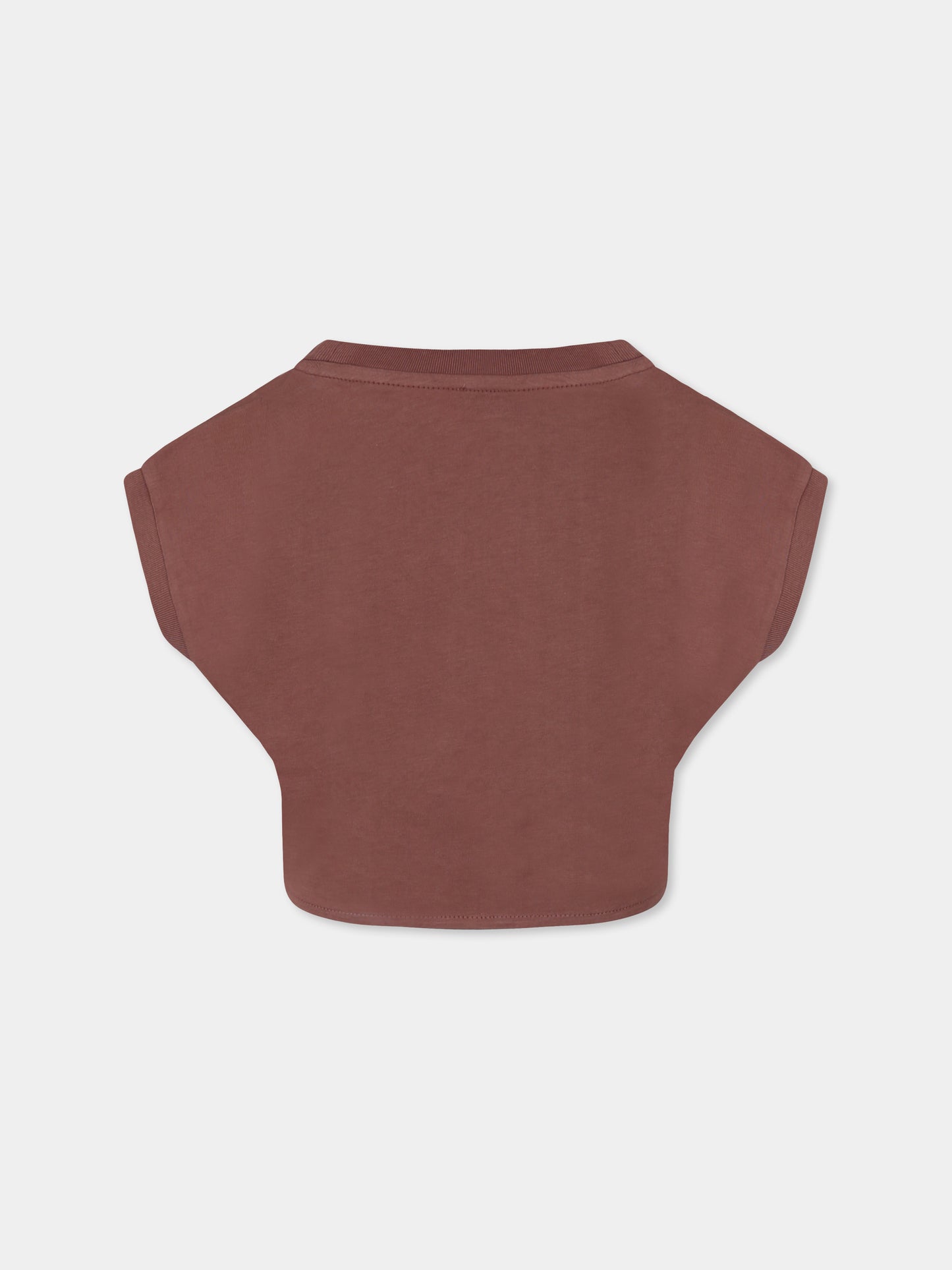 T-shirt crop marrone per bambina con logo,Pinko,KFTS004 C JF025 D716