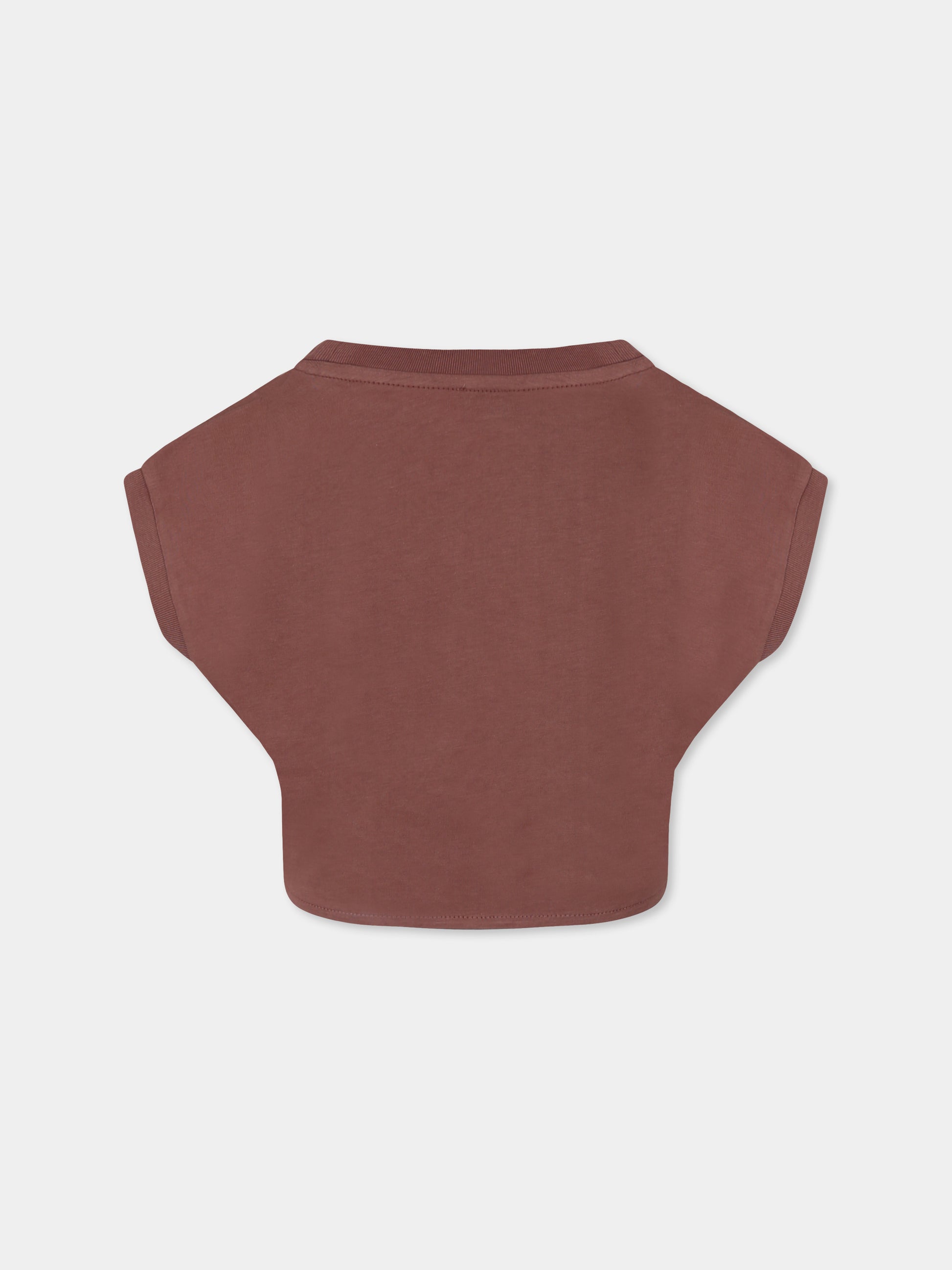 T-shirt crop marrone per bambina con logo,Pinko,KFTS004 C JF025 D716