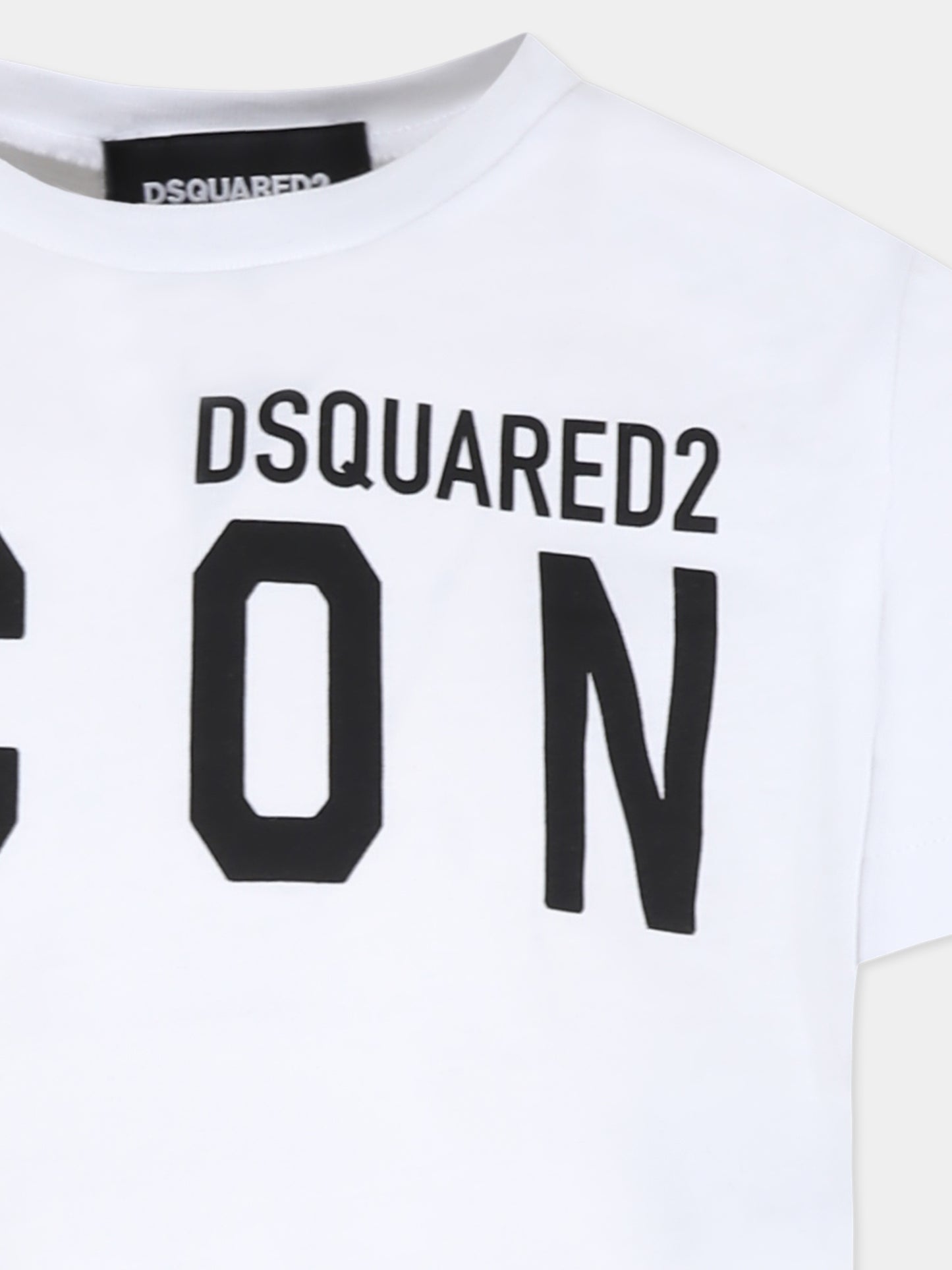 T-shirt crop bianca per bambina con logo,Dsquared2,DQ1678 D00MW DQ100