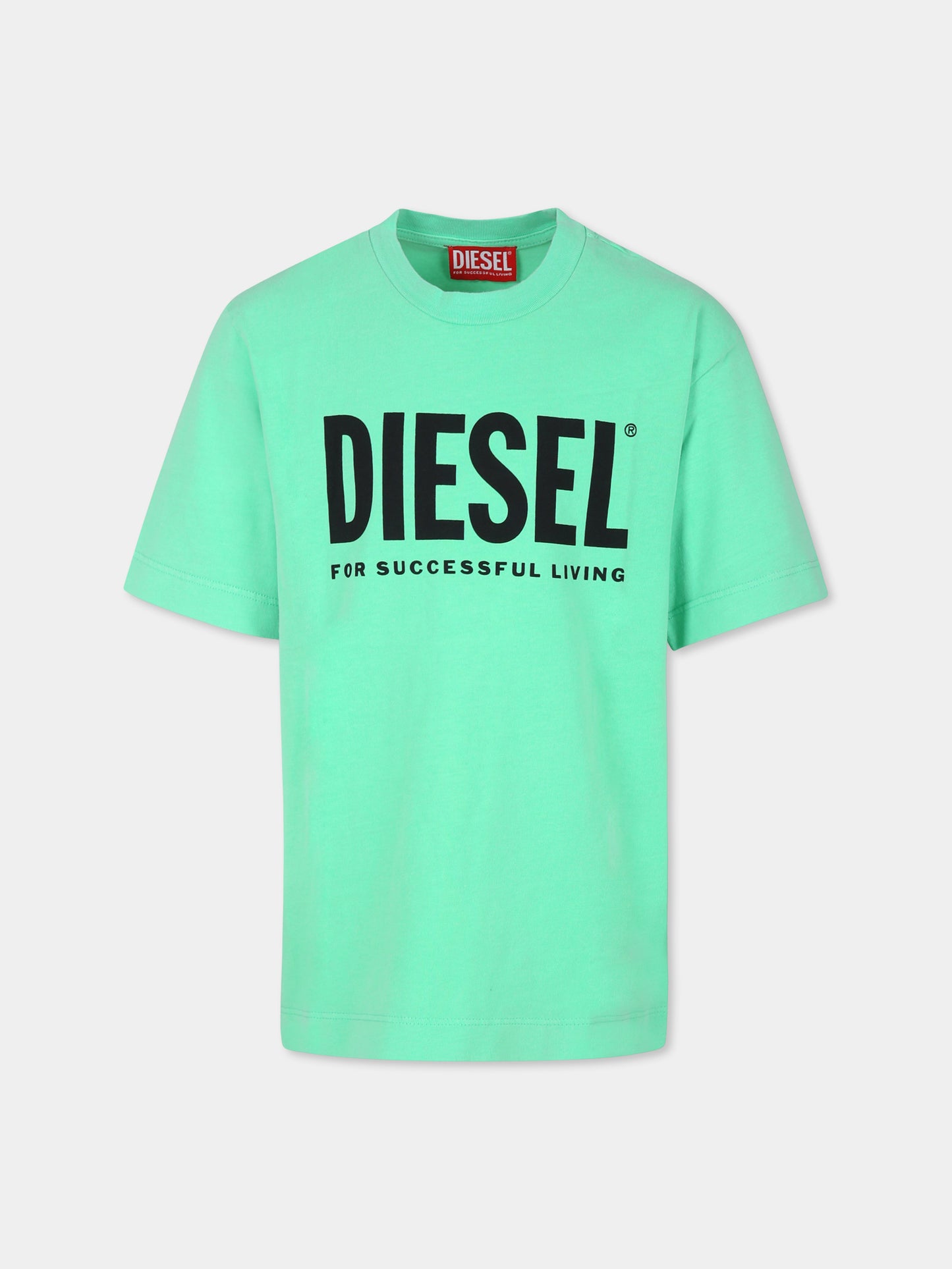 T-shirt verde per bambino con logo,Diesel,J01902 KYAYB K587
