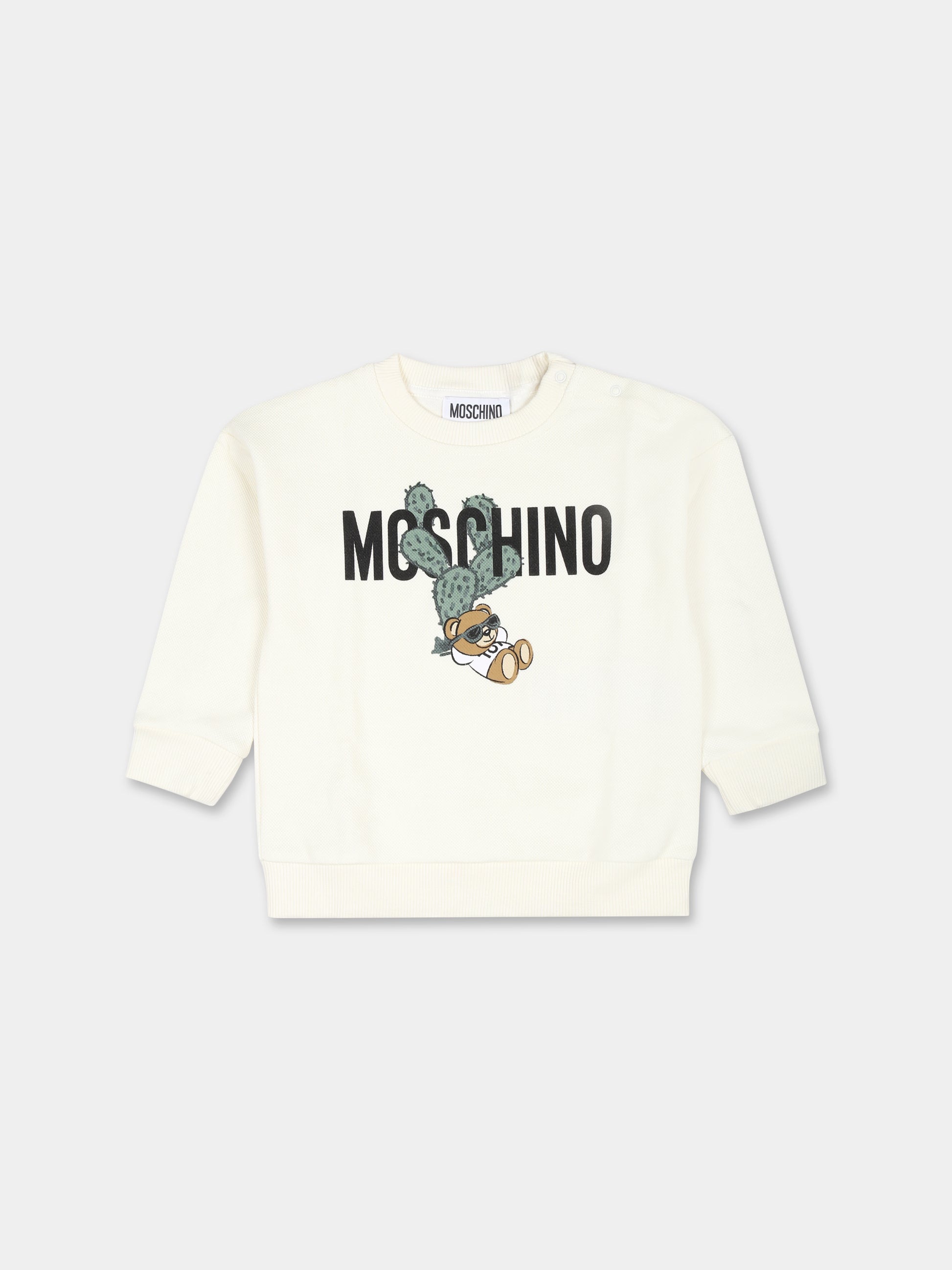 Felpa avorio per neonato con Teddy Bear,Moschino Kids,MUF059 LCA72 20059