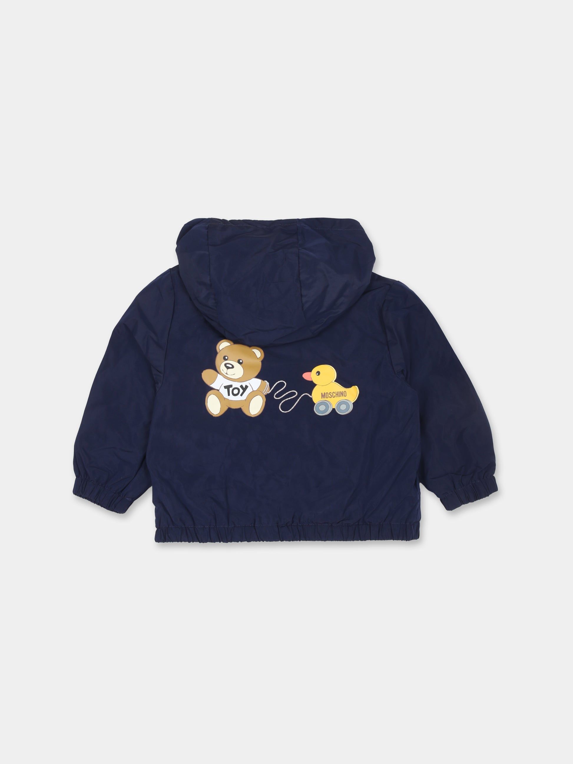 Giacca a vento blu per neonato con Teddy Bear e papera,Moschino Kids,MUS02J L3A39 40016