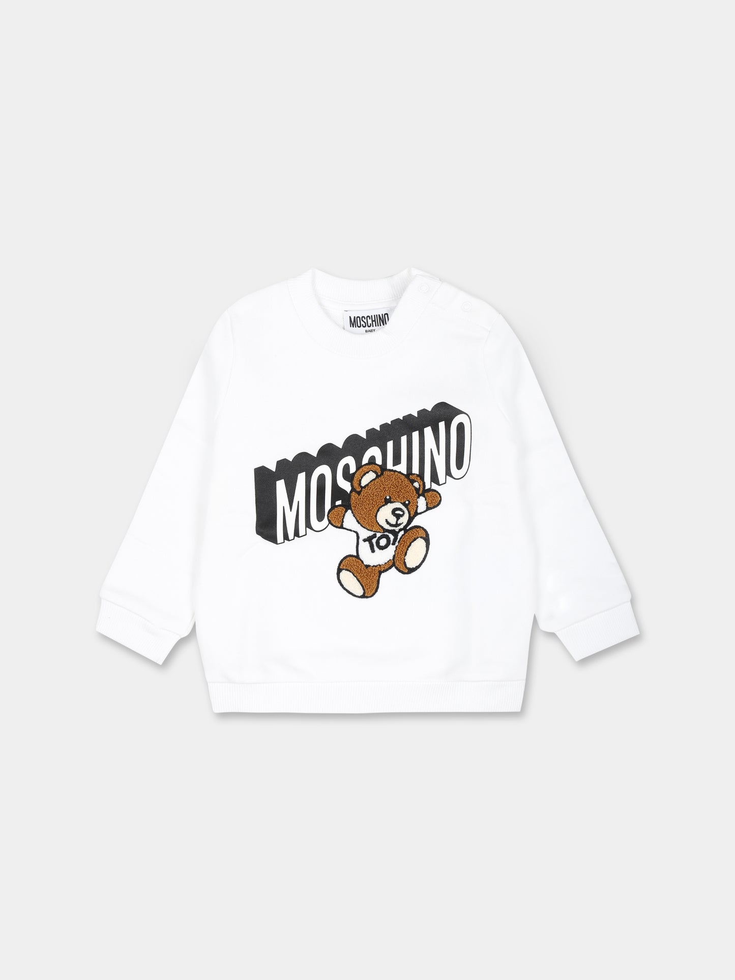 Felpa bianca per neonati con Teddy Bear,Moschino Kids,MVF04Q LCA32 10101