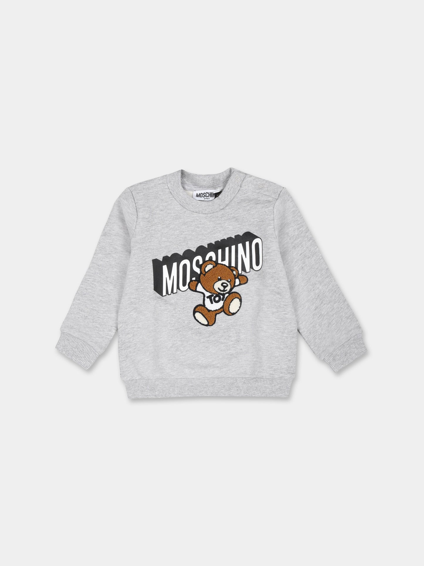 Felpa grigia per neonati con Teddy Bear,Moschino Kids,MVF04Q LCA32 60926