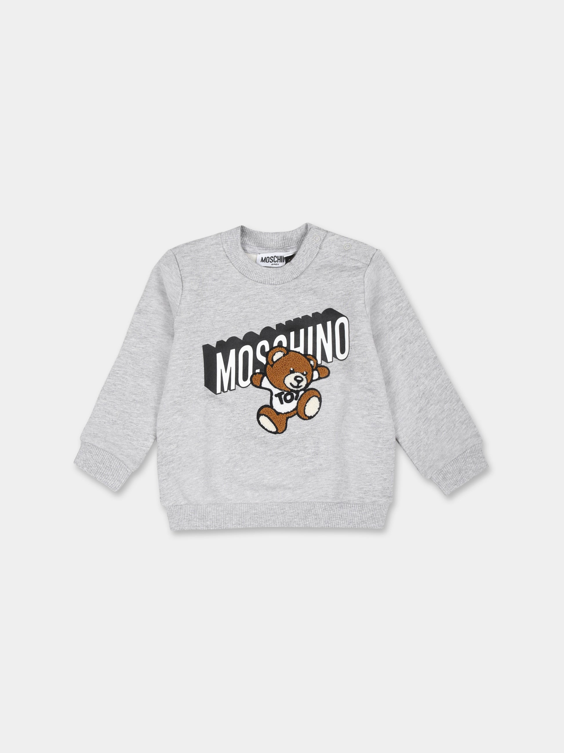 Felpa grigia per neonati con Teddy Bear,Moschino Kids,MVF04Q LCA32 60926