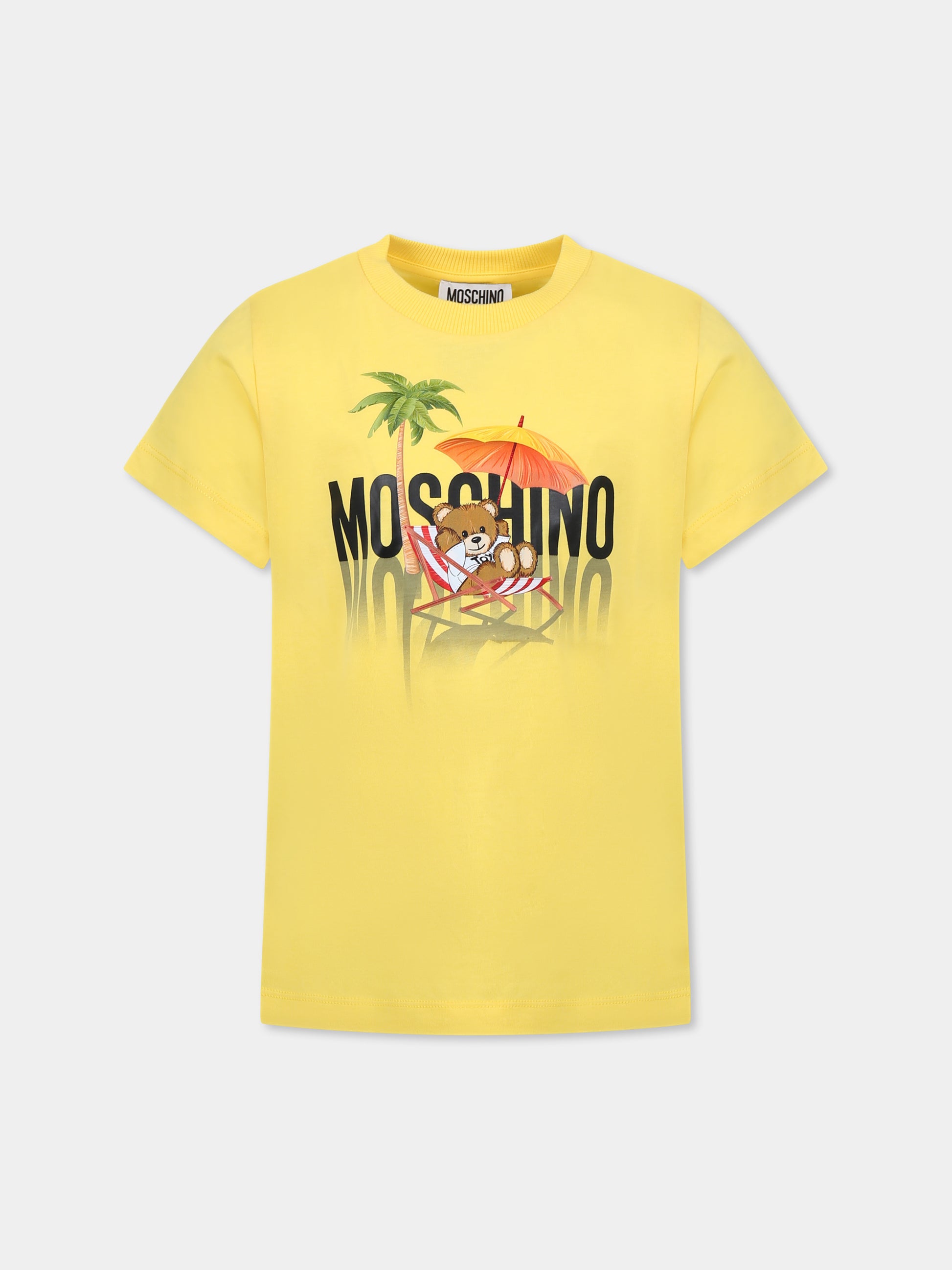 T-shirt giallla per bambino con Teddy Bear e stampa spiaggia,Moschino Kids,H7M04K LAA01 50577