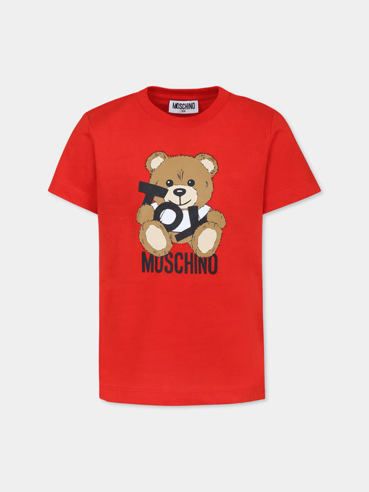 T-shirt rossa per bambini con Teddy Bear,Moschino Kids,H9M04K LAA03 50109