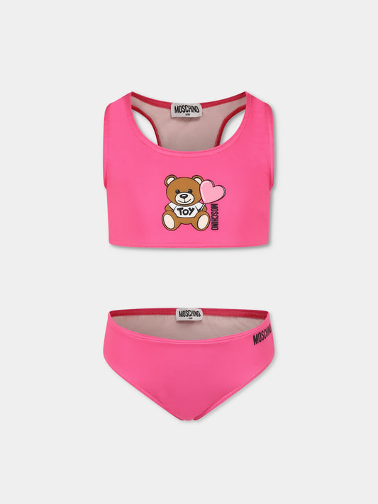 Bikini fucsia per bambina con Teddy Bear,Moschino Kids,HAL00P LKA00 50533