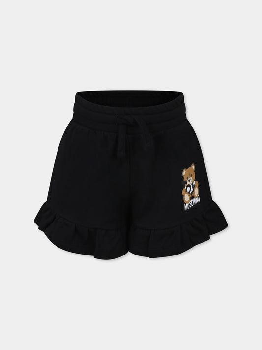Shorts neri per bambina con Teddy Bear,Moschino Kids,HAQ014 LCA19 60100