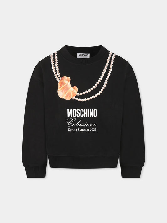 Felpa nera per bambina con stampa cornetto italiano,Moschino Kids,HDF068 LCA52 60100