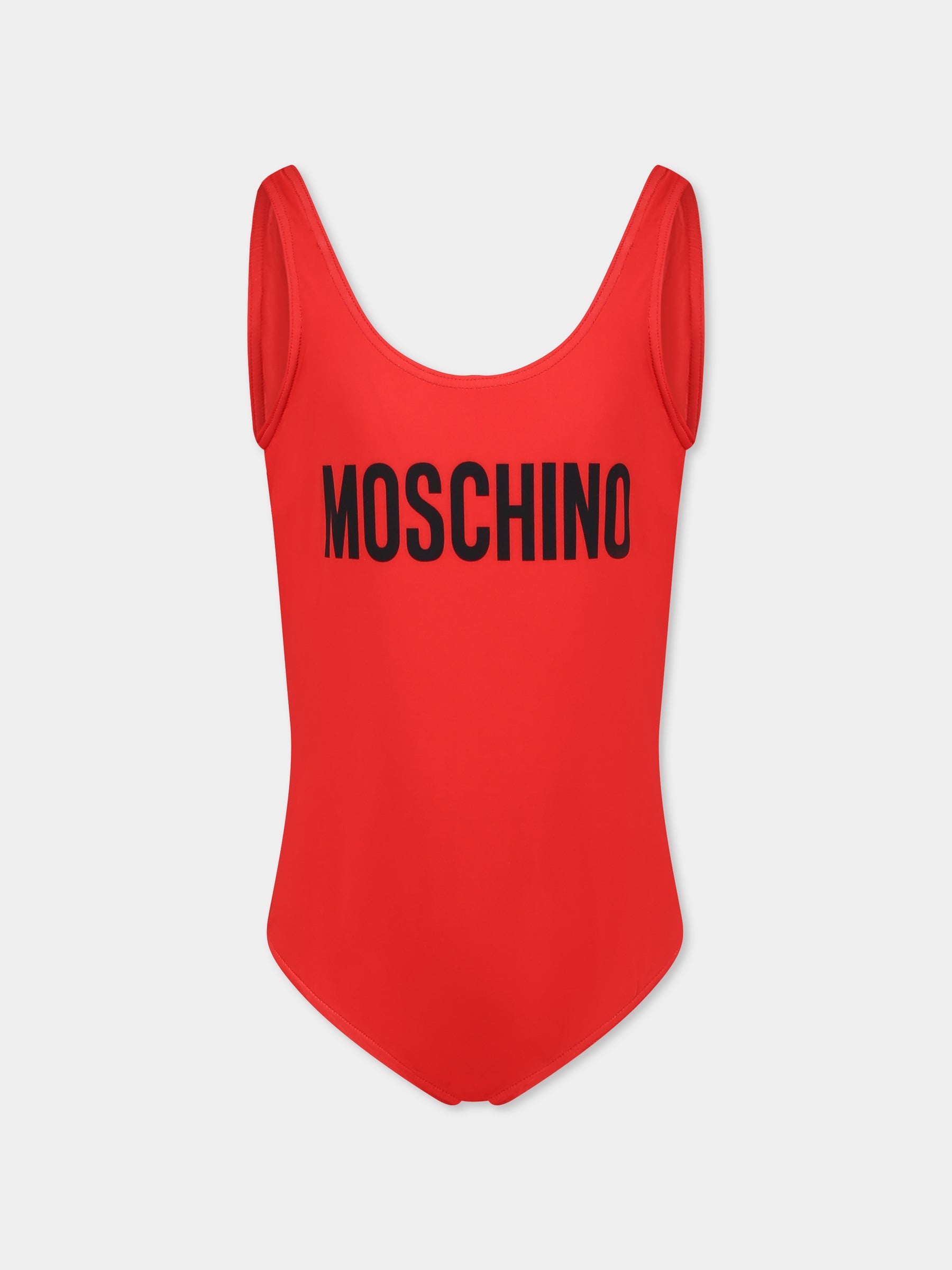 Costume intero rosso per bambina con logo,Moschino Kids,HDL013 LKA00 50109