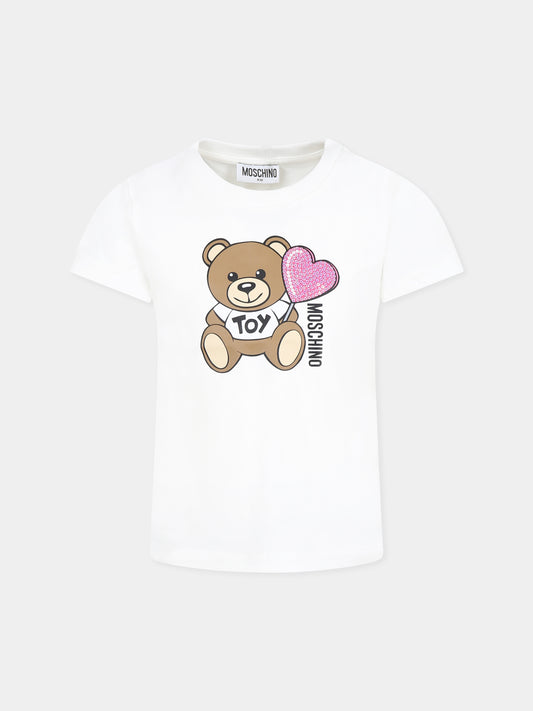 T-shirt avorio per bambina con Teddy Bear e cuore,Moschino Kids,HDM06K LBA00 10063