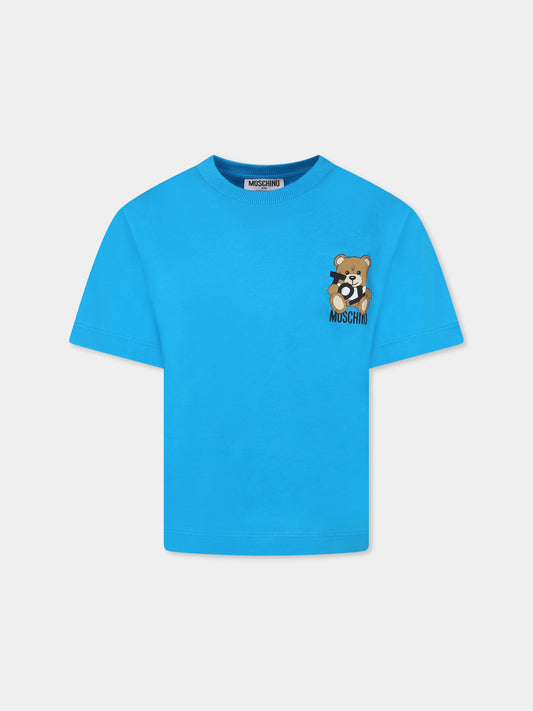 T-shirt azzurra per bambino con Teddy Bear,Moschino Kids,HPM050 LAA03 41047