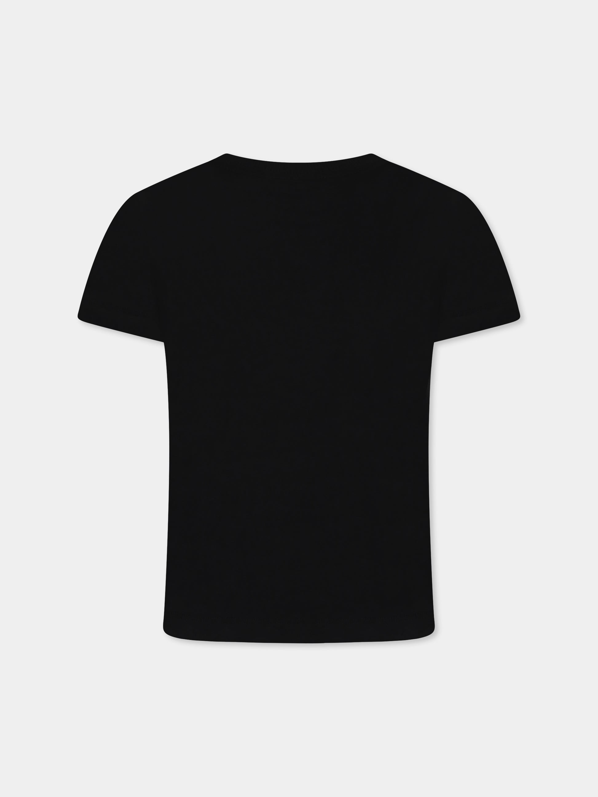 T-shirt nera per bambini con tre Teddy Bears,Moschino Kids,HUM059 LAA23 60100