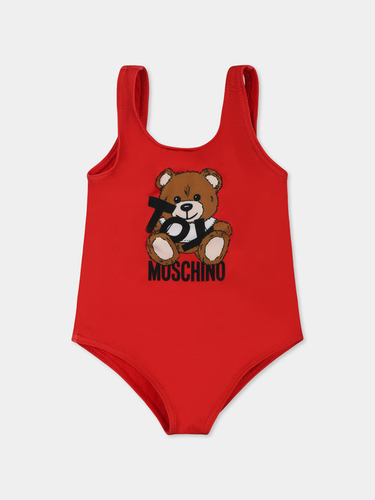 Maillot de bain rouge pour bébé fille avec Teddy Bear