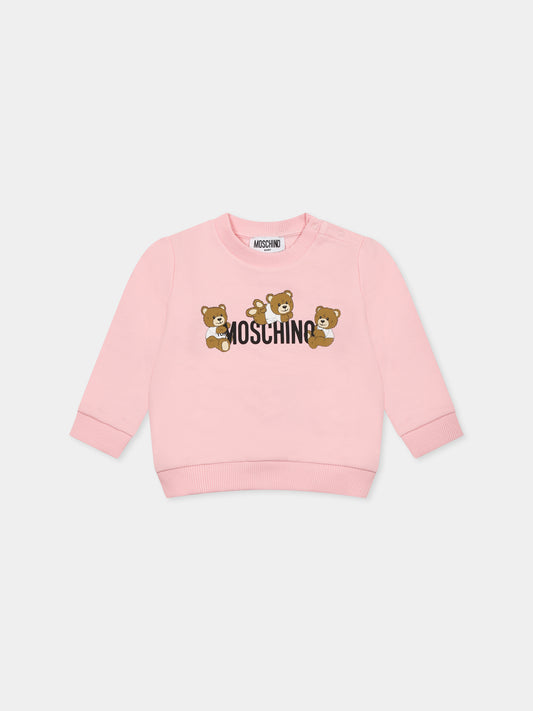 Sweat-shirt rose pour bébé fille avec Teddy Bears