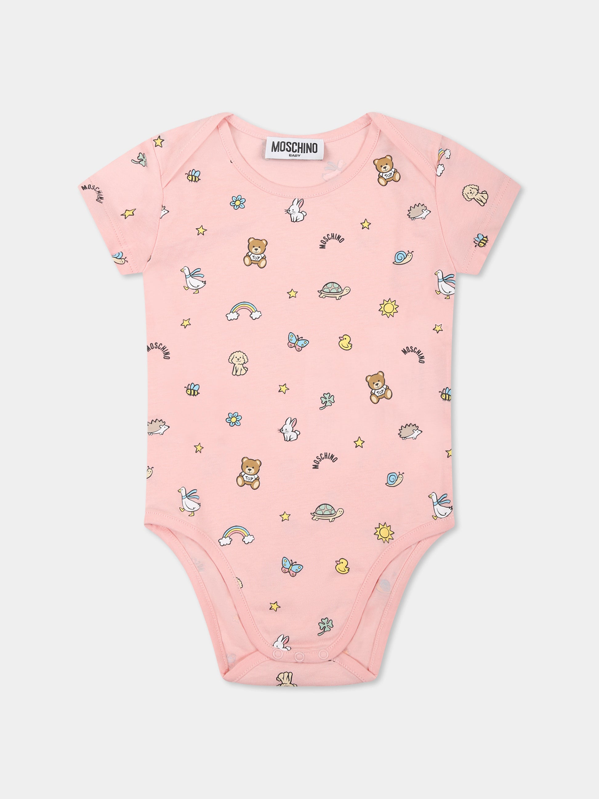 Set body rosa per neonata con Teddy Bear e stampa,Moschino Kids,M9Y017 LABA6 50209