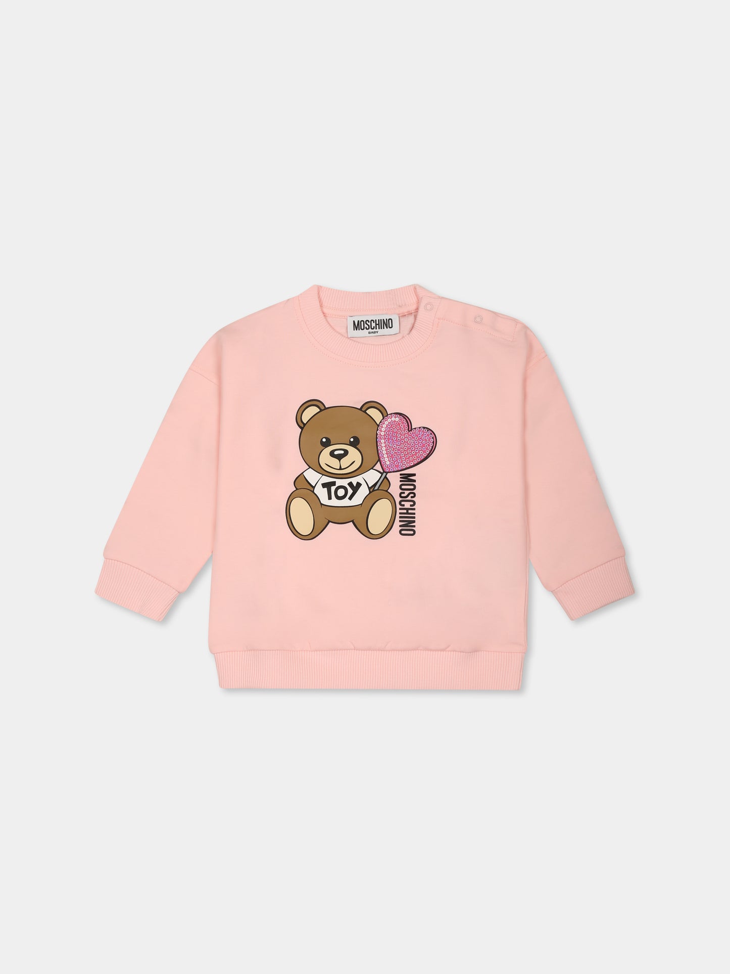 Felpa rosa per neonata con Teddy Bear e cuore,Moschino Kids,MDF02X LDA00 50209