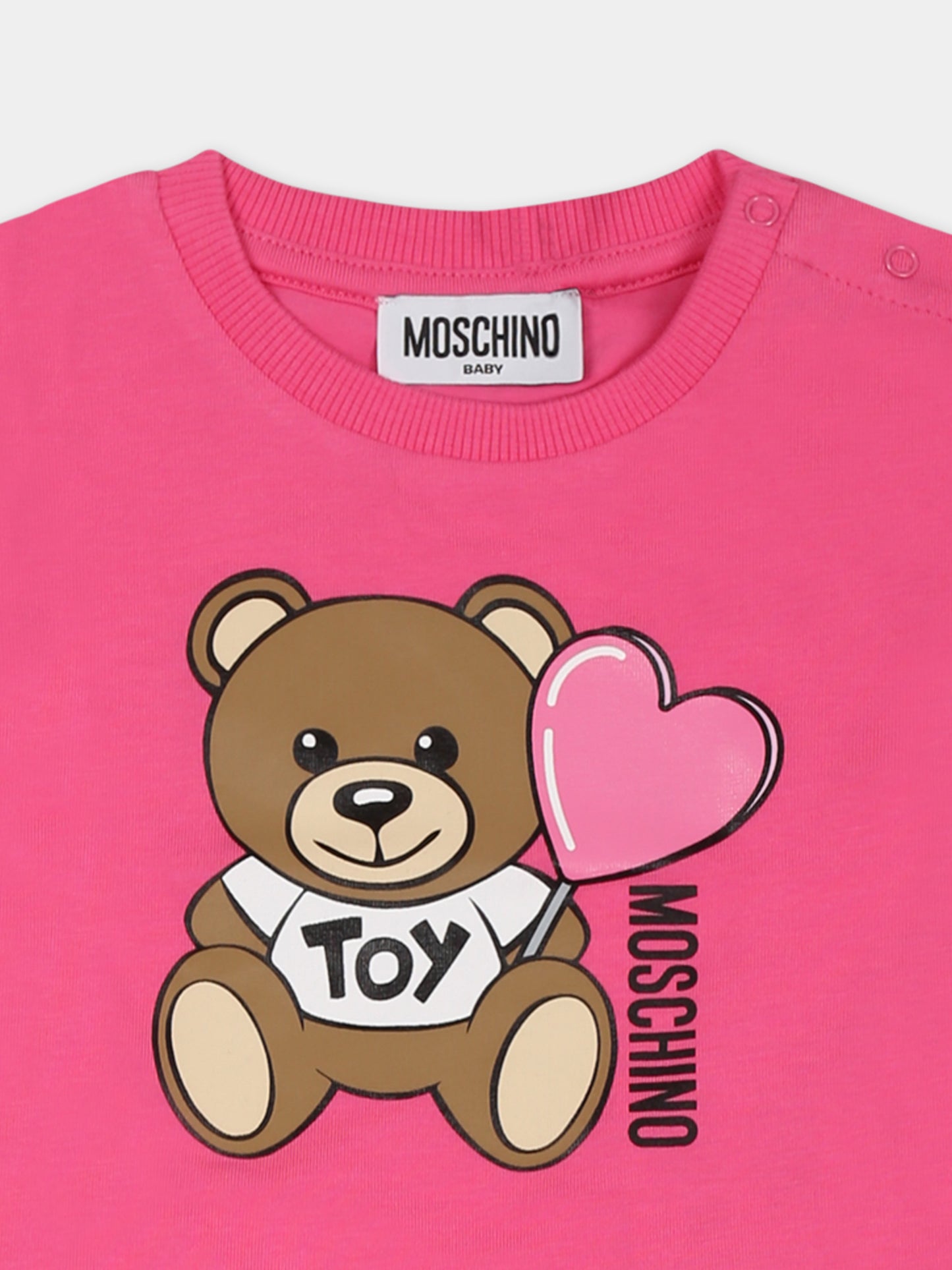 Completo fucsia per neonata con Teddy Bear e cuore,Moschino Kids,MDG01G LAA40 50533