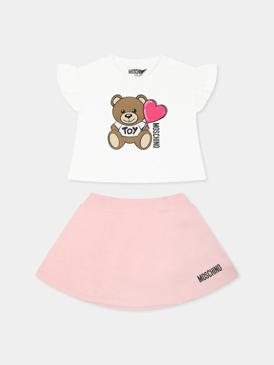 Completo multicolor per neonata con Teddy Bear e cuore,Moschino Kids,MDG01G LAA40 84324