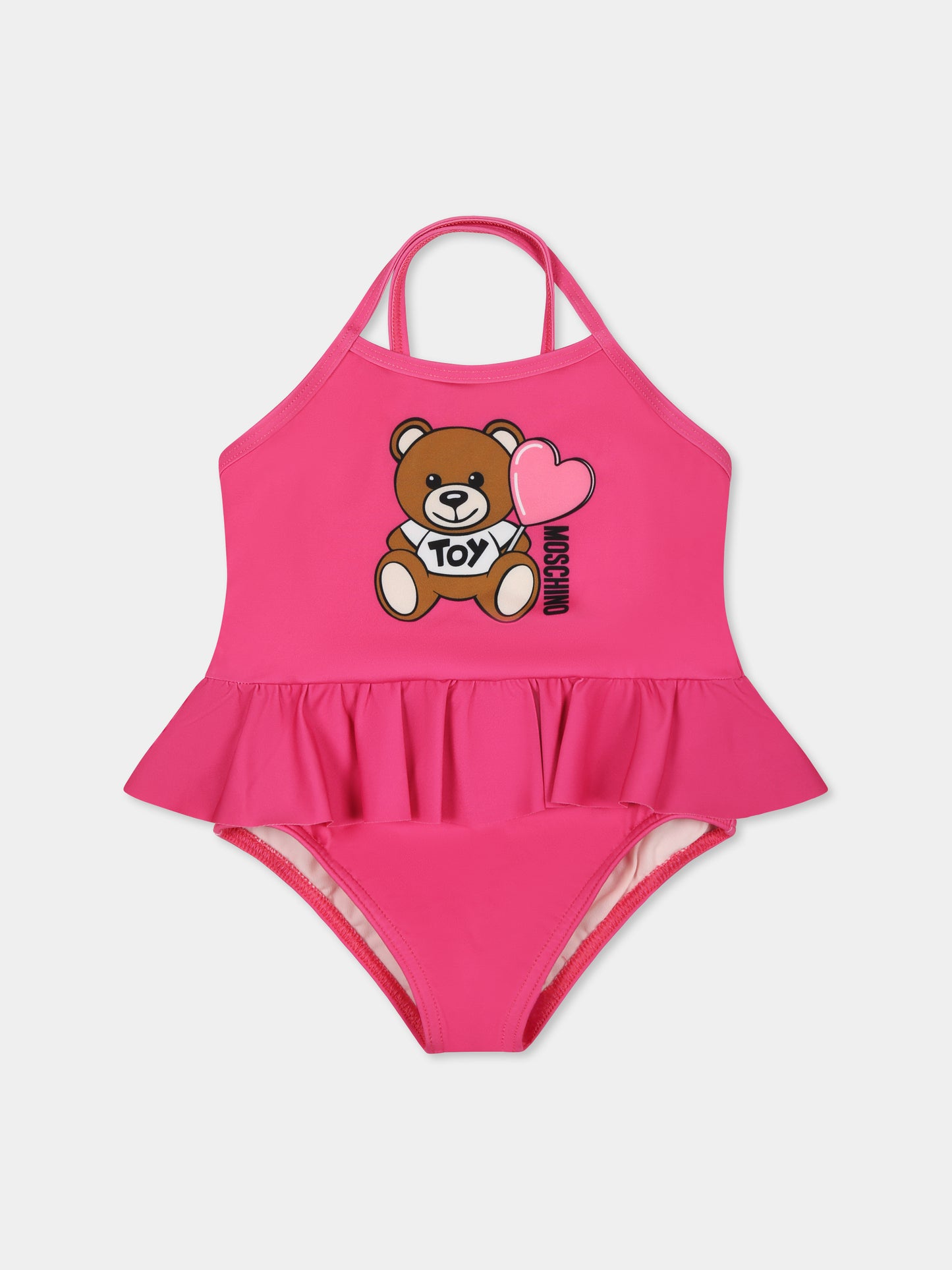 Costume intero fucsia per neonata con Teddy Bear e logo nero,Moschino Kids,MDL00S LKA00 50533