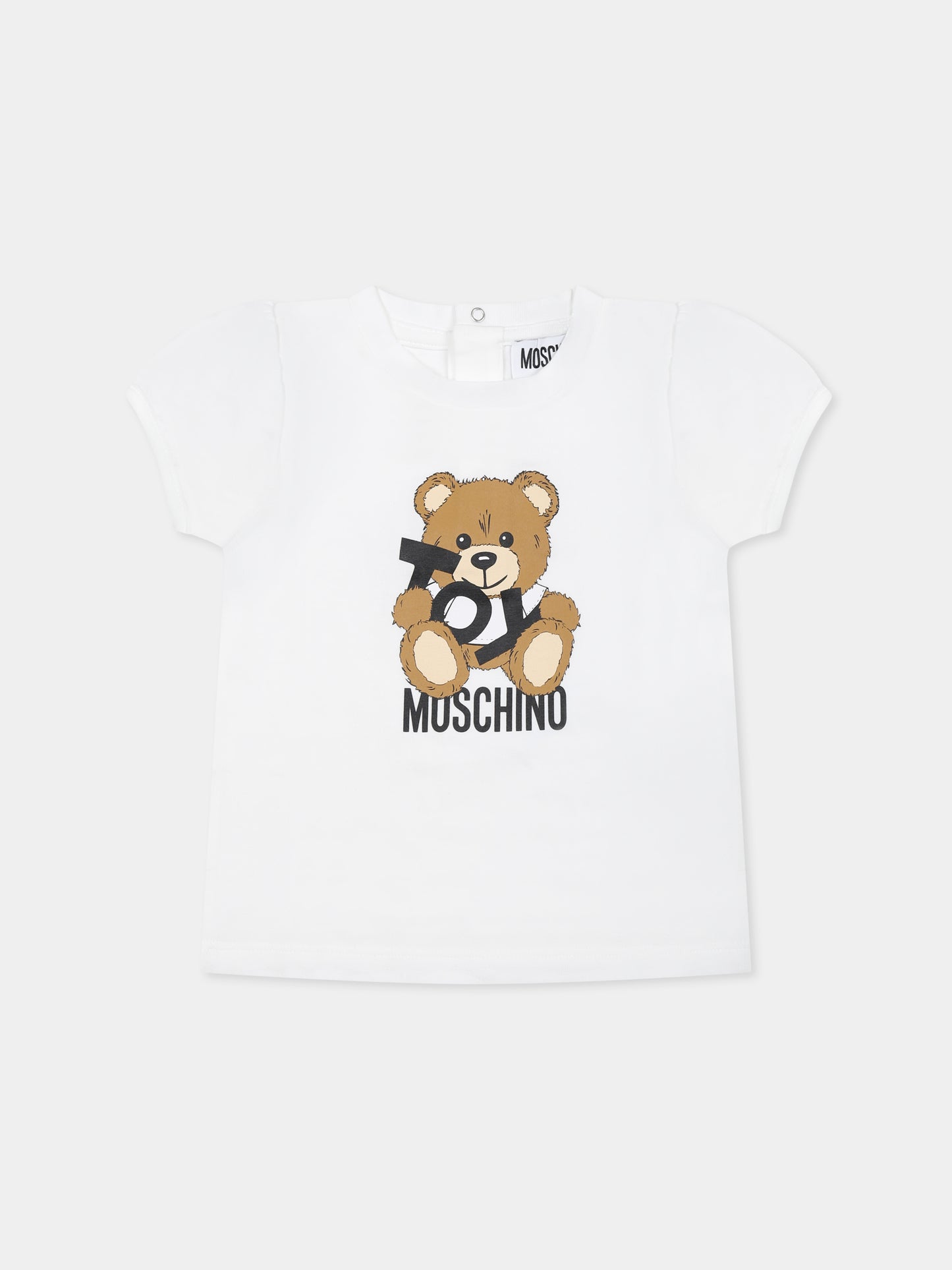 T-shirt bianca per neonata con Teddy Bear,Moschino Kids,MDM03K LBA00 10101