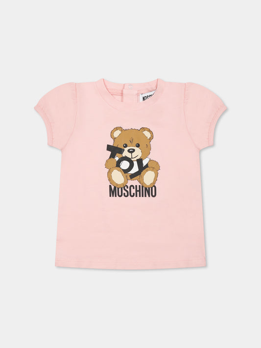 T-shirt rose pour bébé fille avec Teddy Bear