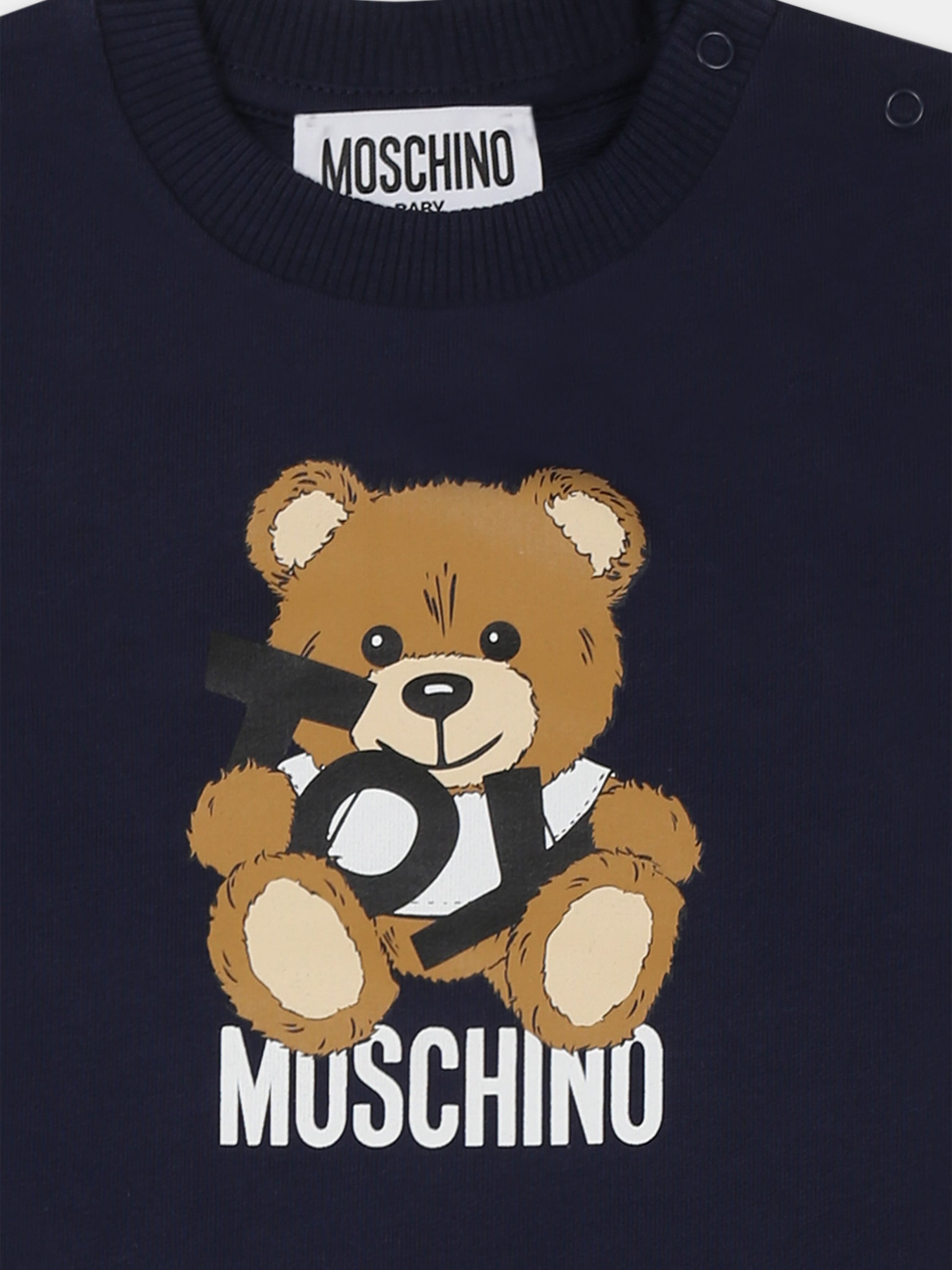 Vestito blu per neonata con Teddy Bear,Moschino Kids,MDV0C9 LCA19 40016