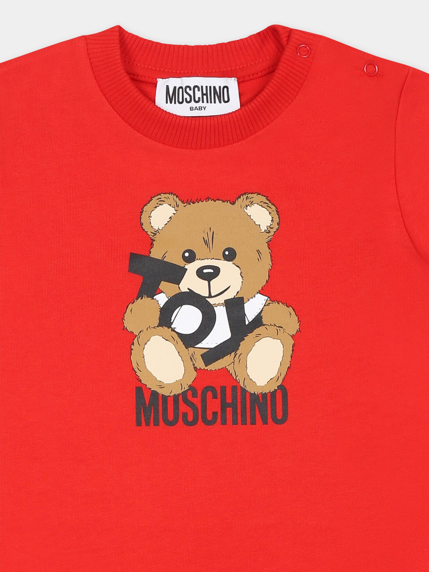 Vestito rosso per neonata con Teddy Bear,Moschino Kids,MDV0C9 LCA19 50109