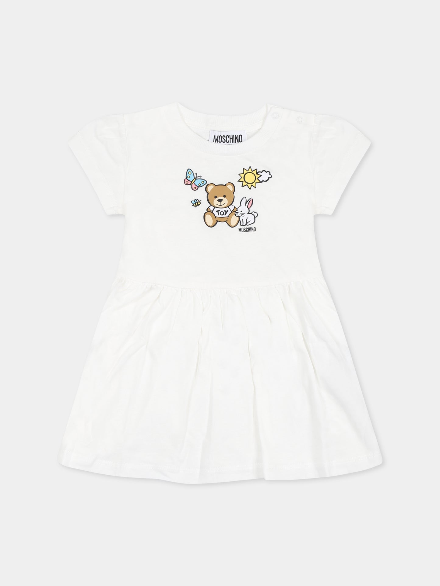 Vestito avorio per neonata con Teddy Bear,Moschino Kids,MDV0CA LAA03 10063