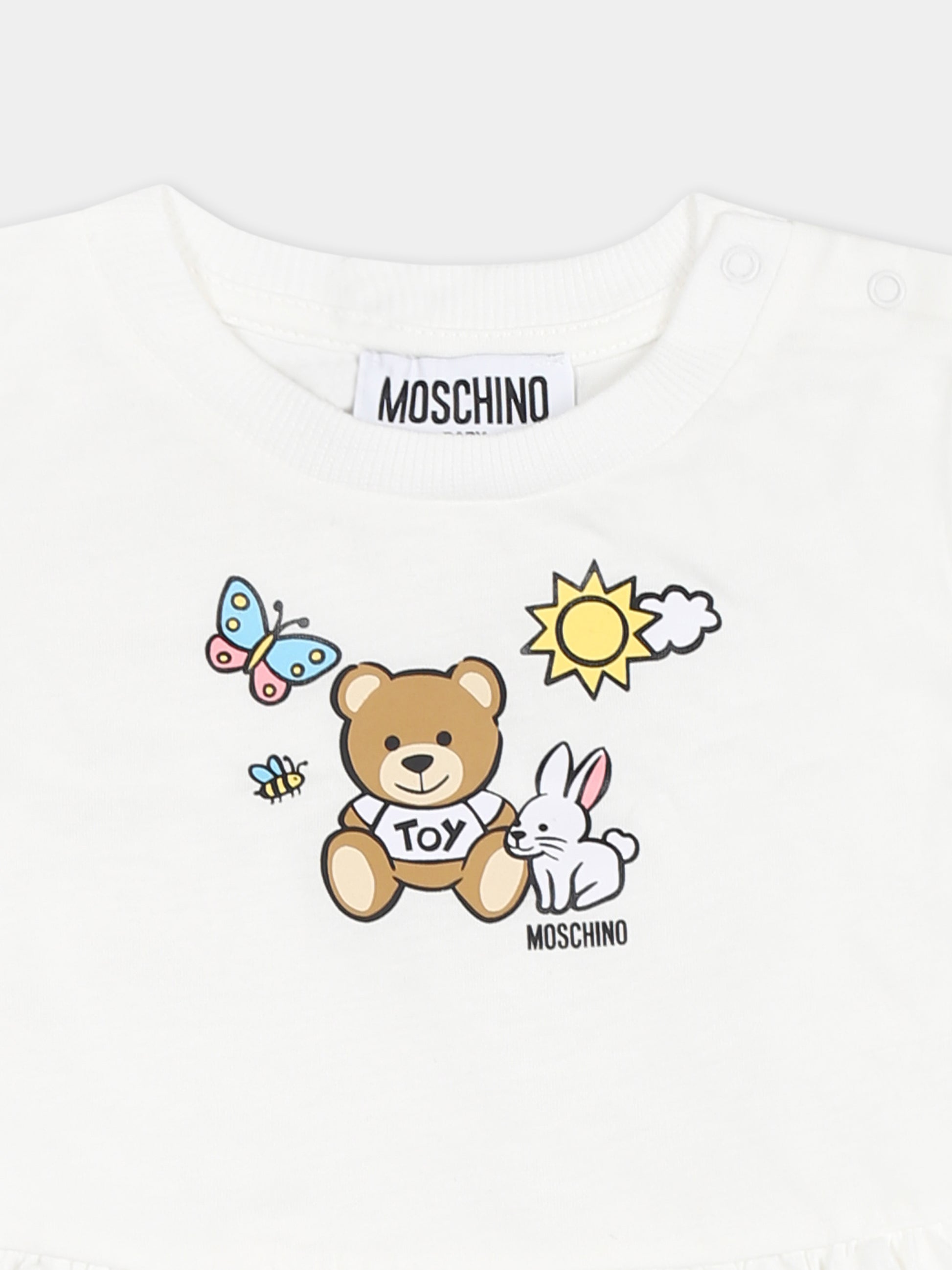 Vestito avorio per neonata con Teddy Bear,Moschino Kids,MDV0CA LAA03 10063