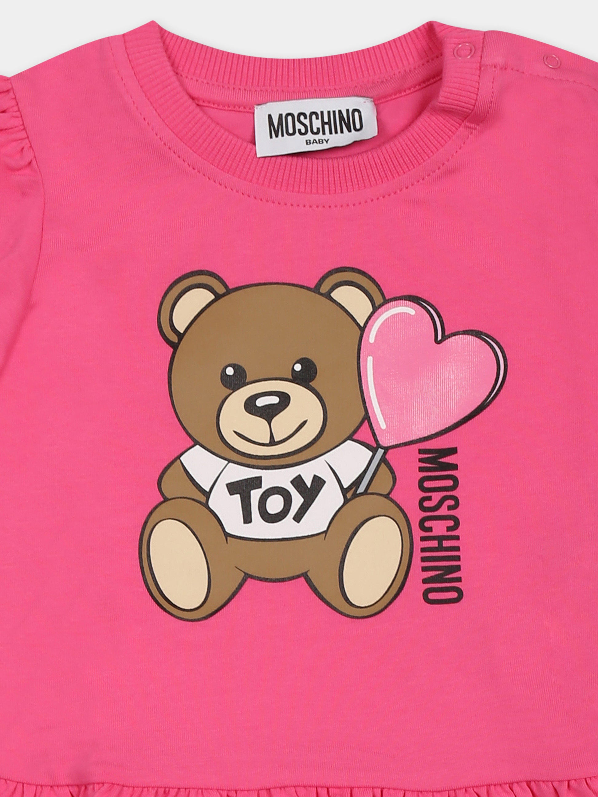 Vestito fucsia per neonata con Teddy Bear,Moschino Kids,MDV0CK LBA00 50533