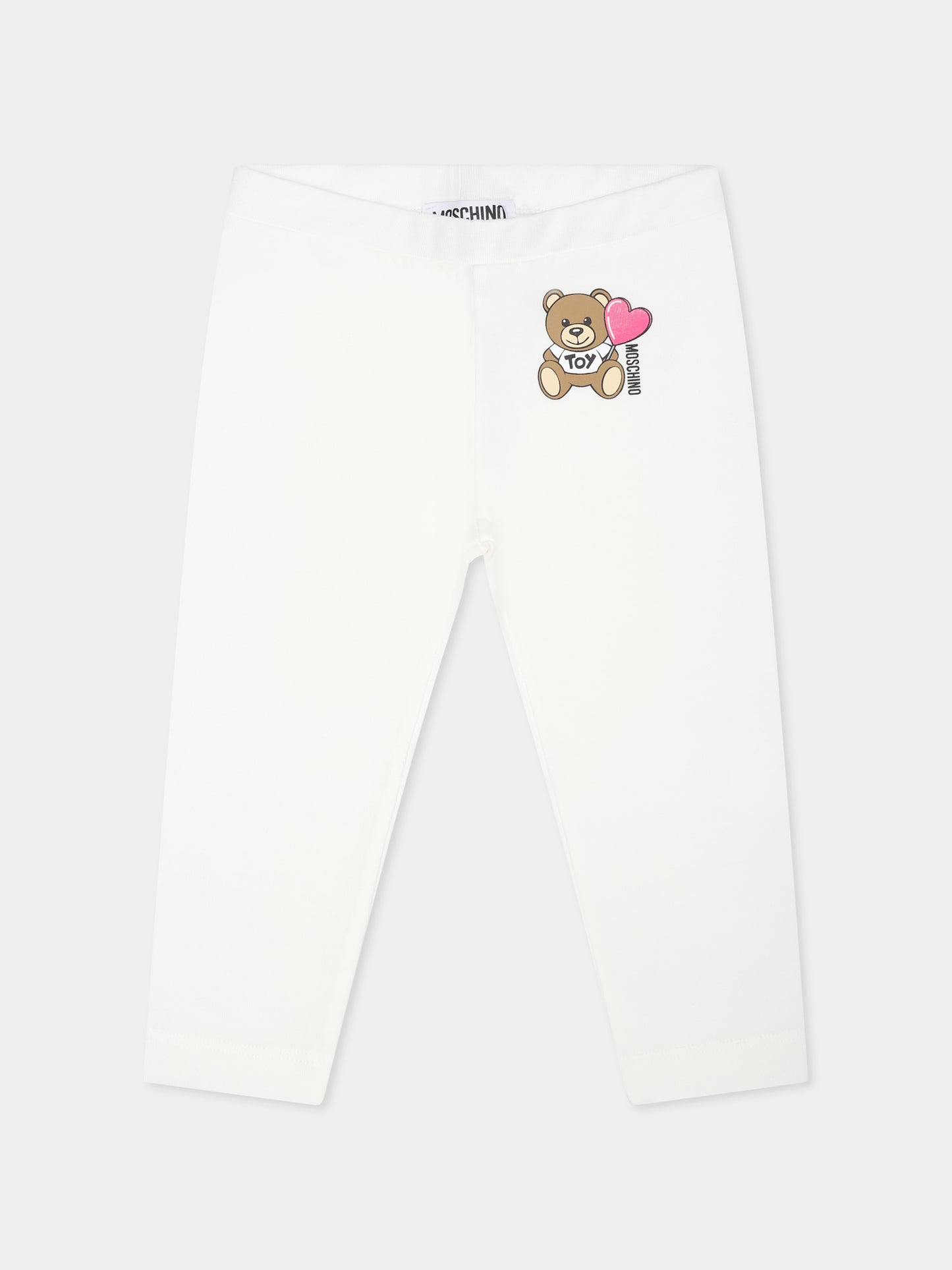 Leggings avorio per neonata con Teddy Bear e cuore,Moschino Kids,MEP032 LBA00 10063