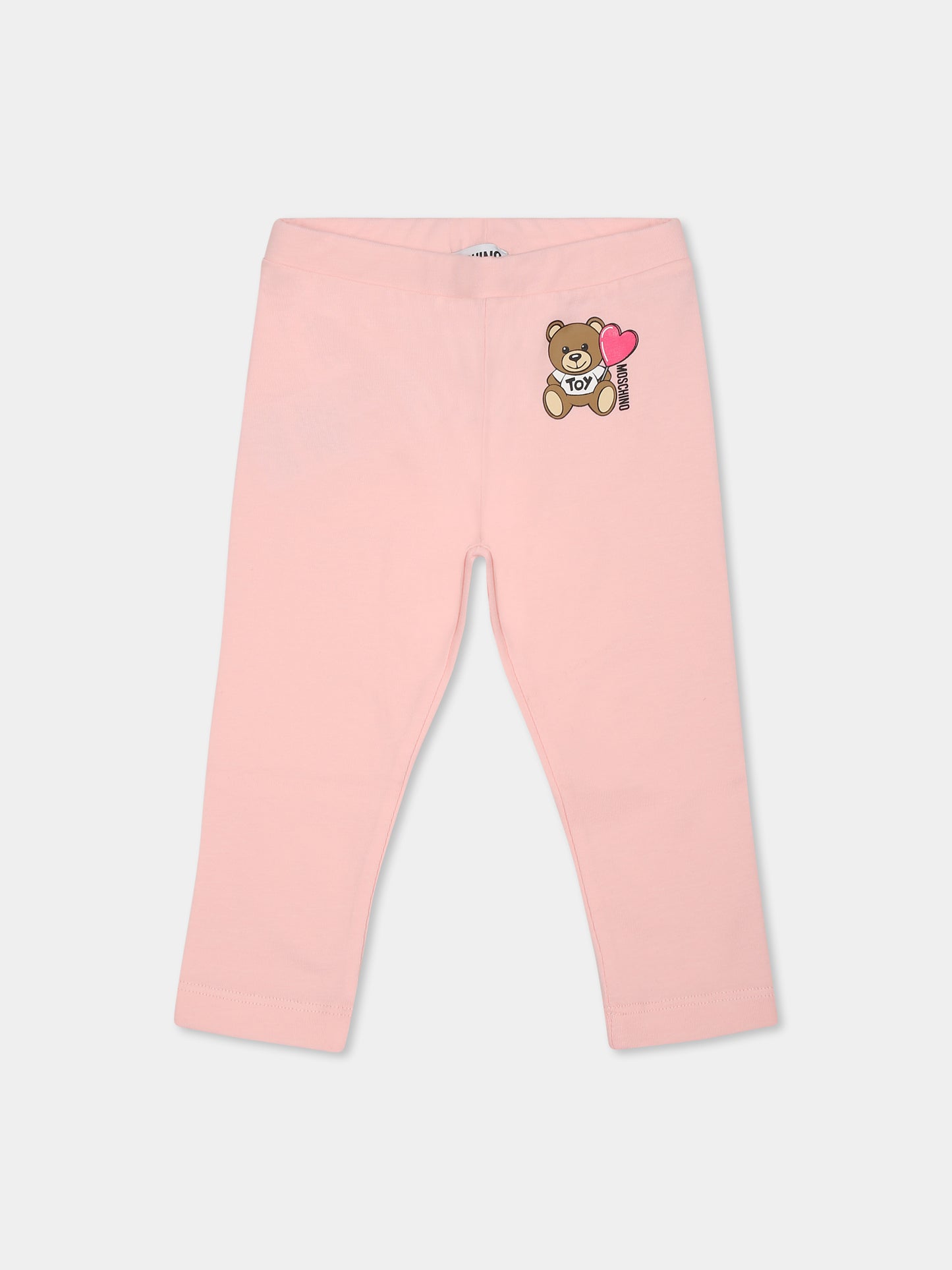 Leggings rosa per neonata con Teddy Bear e cuore,Moschino Kids,MEP032 LBA00 50209