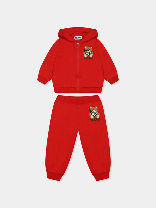 Completo rosso per neonati con Teddy Bear,Moschino Kids,MMK04R LCA19 50109