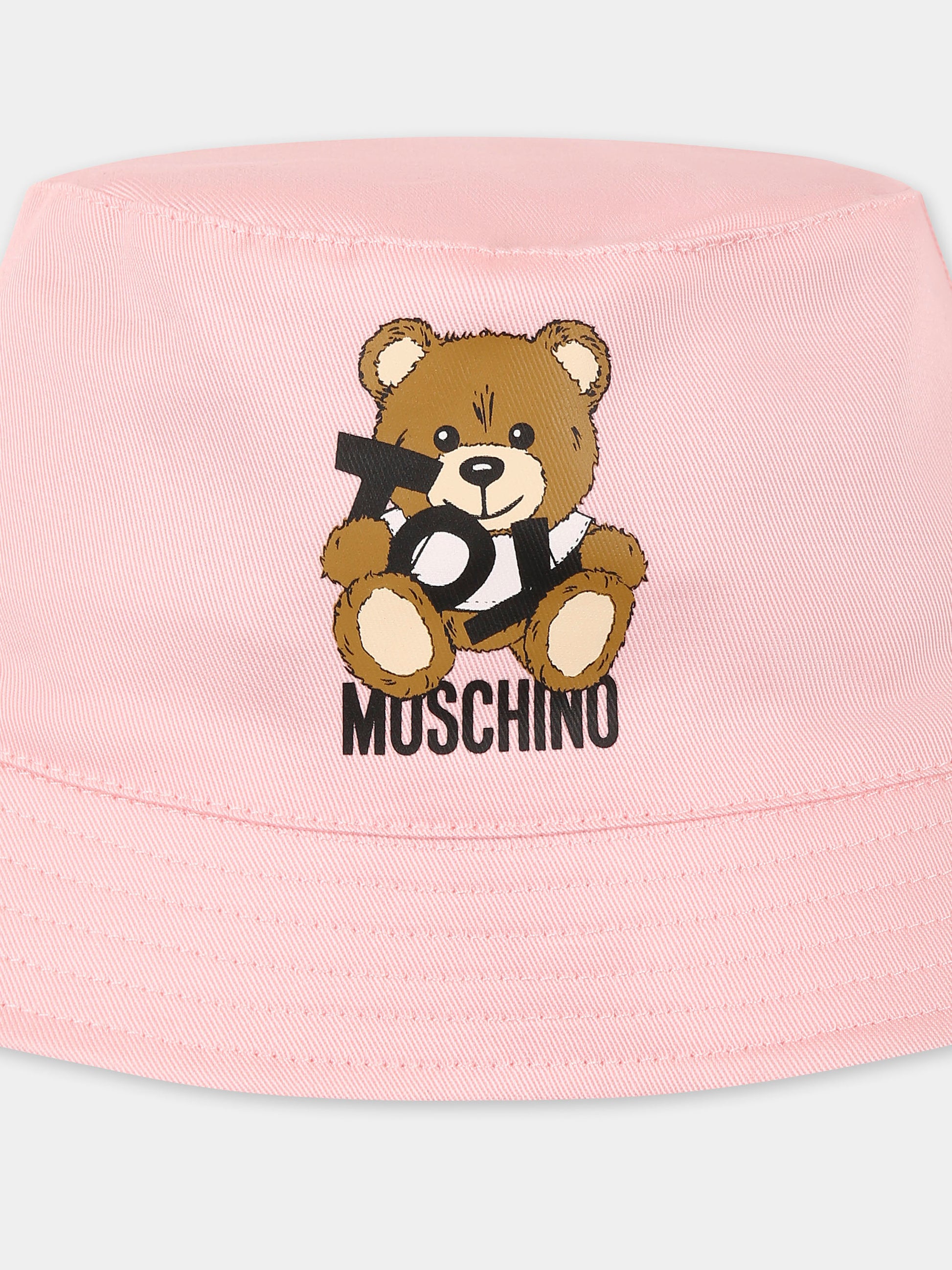 Cloche rosa per neonata con Teddy Bear e logo nero,Moschino Kids,MMX057 LPA01 50209