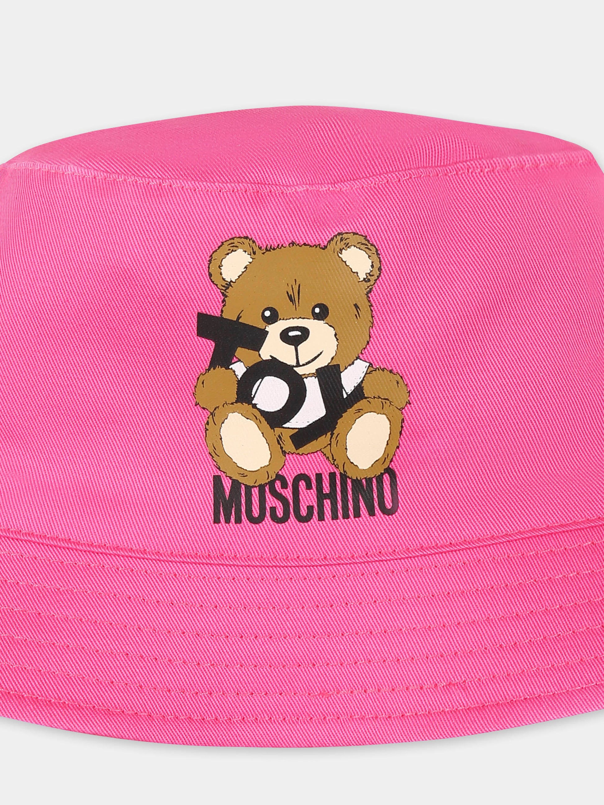 Cloche fucsia per neonata con Teddy Bear e logo nero,Moschino Kids,MMX057 LPA01 50533